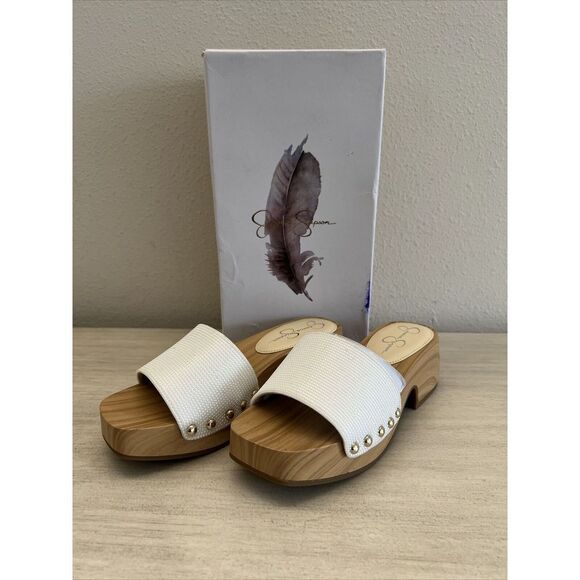 Jessica Simpson Womens Sz 6M Rexile wood Platform Slide Sandals White - Picture 2 of 14